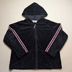 Oleg Cassini Sport vintage black velour hooded track jacket - size Large